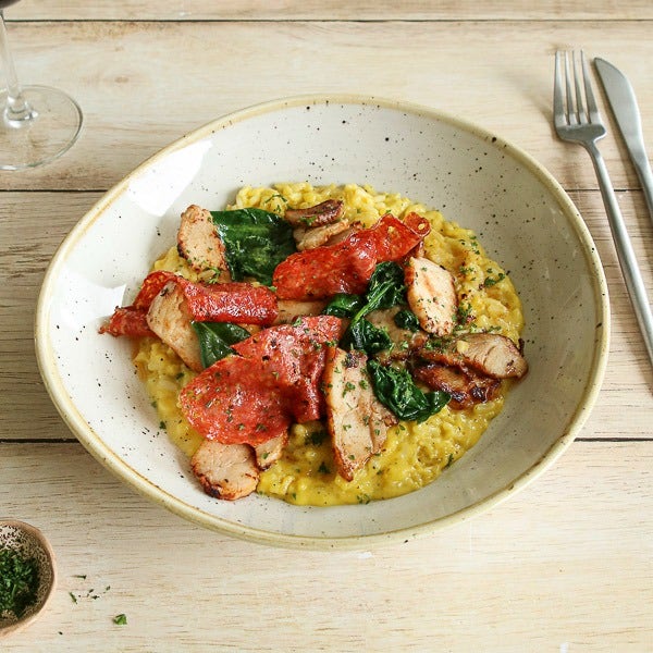 Risotto pollo e spianata
